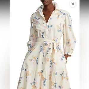 Polo Ralph Lauren Floral Tiered Cotton Midi Shirtdress Size 8